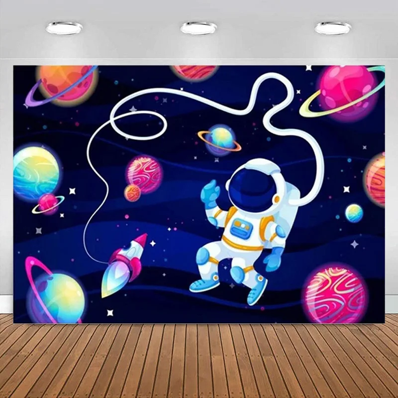 

Astronaut Birthday Photography Backdrop Universe Planet Party Decoration Background Banner Outer Space Baby Shower Decoration