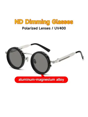 ND Dimming Glasses Polarized Sunglasses Men Women Round Retro Punk Driving Eyeglasses Outdoor Shades UV400 Adjustable Eyewear