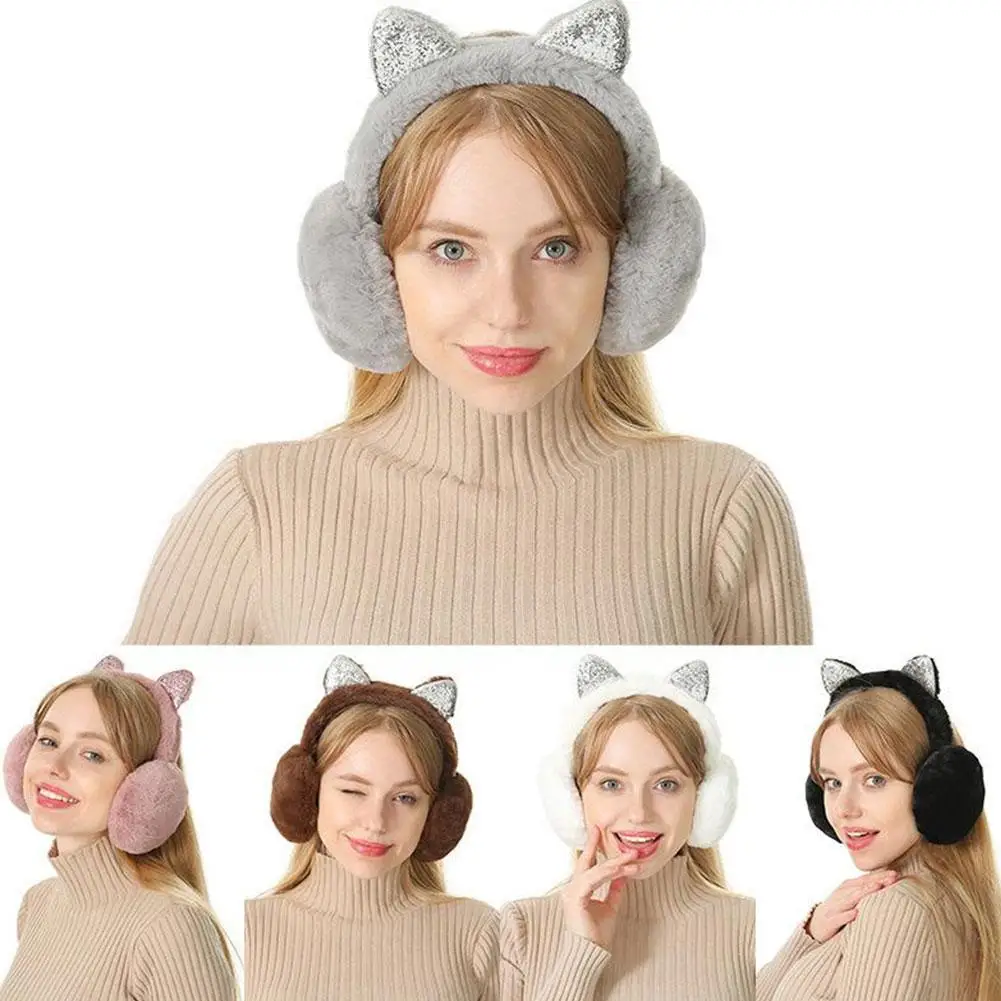 2025 Moda Peluche Paraorecchie Bella Protezione dal freddo Copertura per le orecchie Inverno Tenere al caldo Protezioni per le orecchie Glitter Cat Ear Warmer Regali
