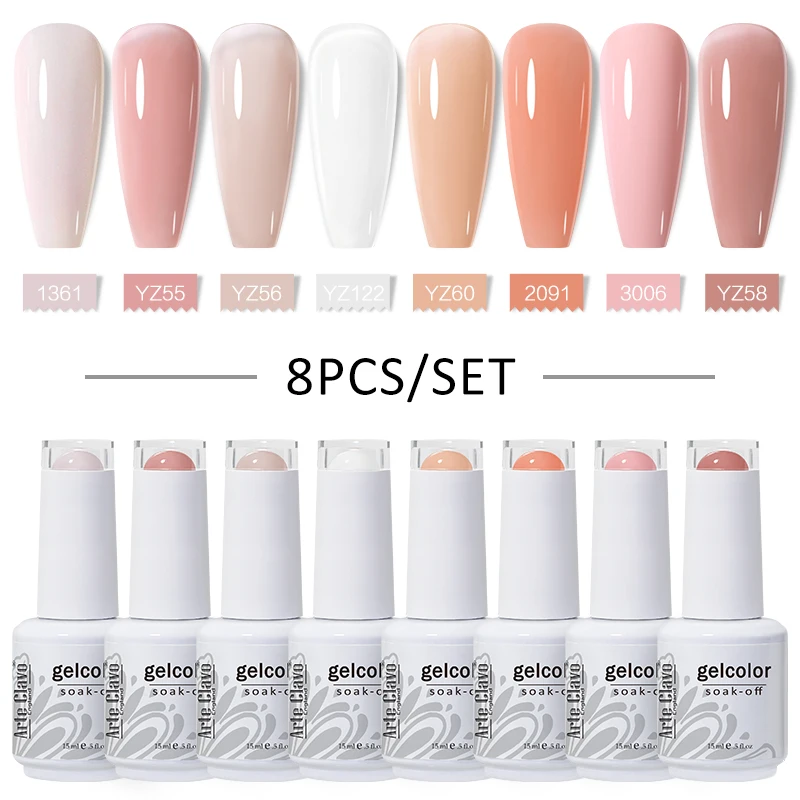 Arte Clavo 8 pezzi gel smalto per unghie set a molla nail art Soak Off gel UV kit colorato semipermanente gel ibrido vernice base superiore LED