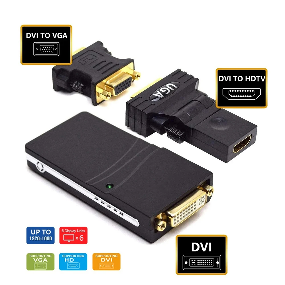 2.0 USB do portu DVI/VGA/HD konwerter z wieloma wyświetlaczami zewnętrzna karta graficzna 1080P Adapter wideo do projektora Monitor do komputera systemu Windows