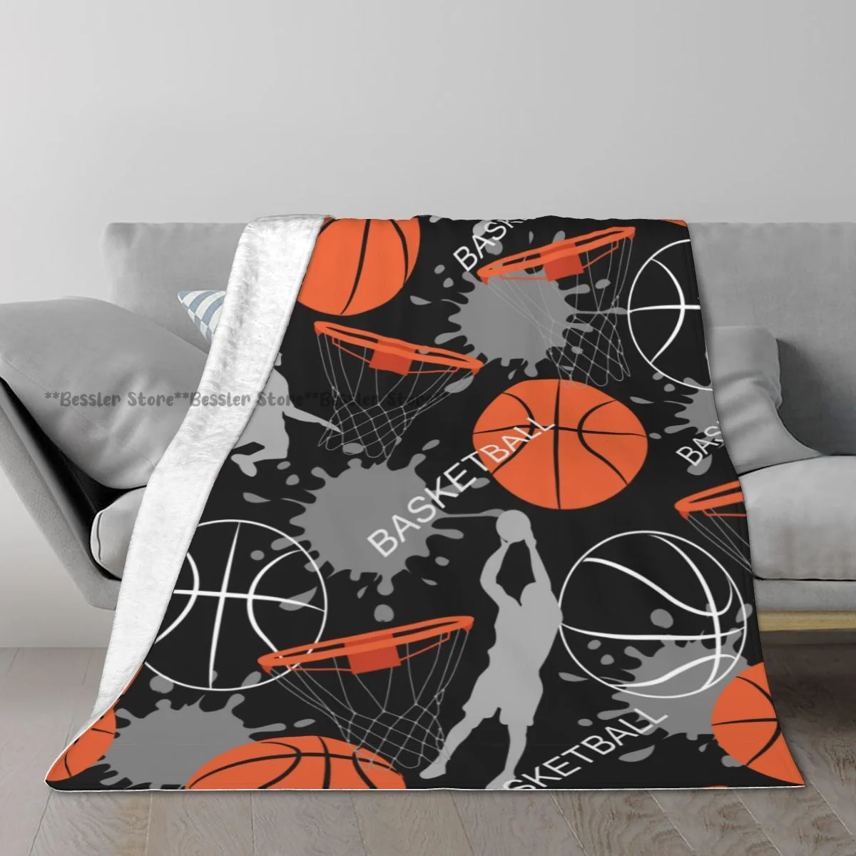 Soft Blanket Basketball Sports Basket Balls Player Pattern Winter Sofa Throw Light Thin Mechanical Wash Flannel Blanket