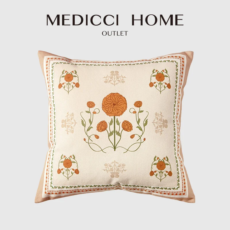 

Medicci Home French Garden Style Throw Pillow Covers Cotton Linen Hand Painted Retro Floral Cushion Case For Living Room Couch