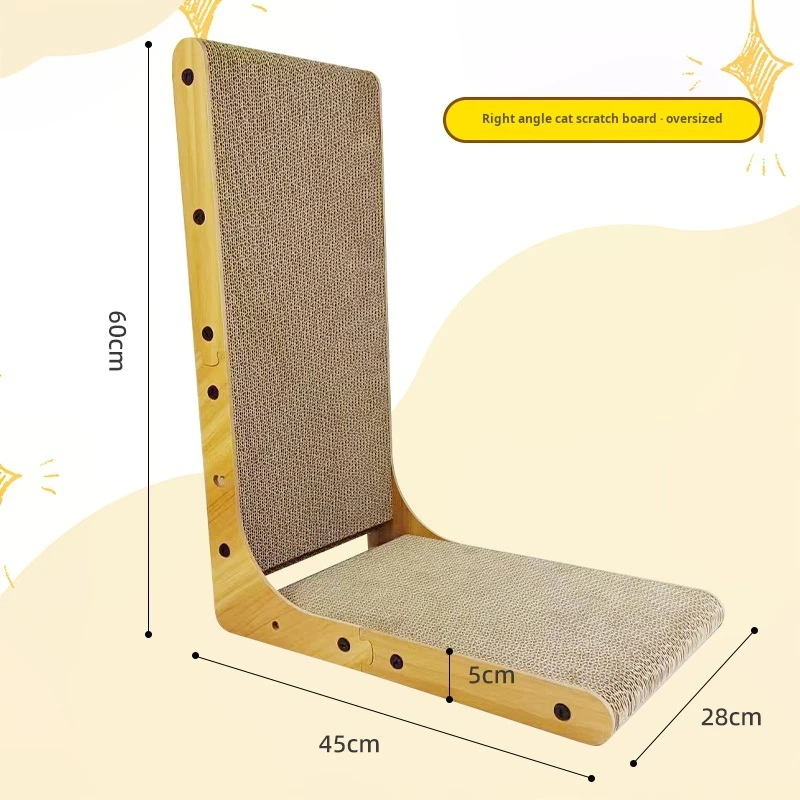 L-type vertical wear-resistant and shavings free cat scratching board with ball oversized corrugated paper board cat toy