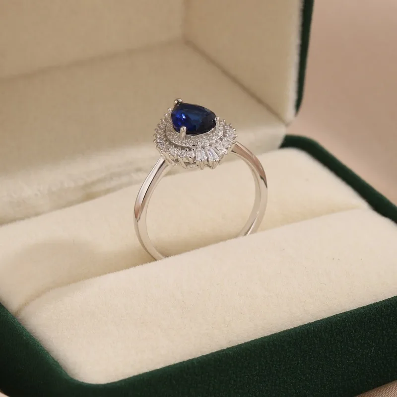 S925 الفضة الجديدة شخصية بسيطة قطرة الماء خاتم الياقوت الأزياء المتخصصة تصميم الدائري