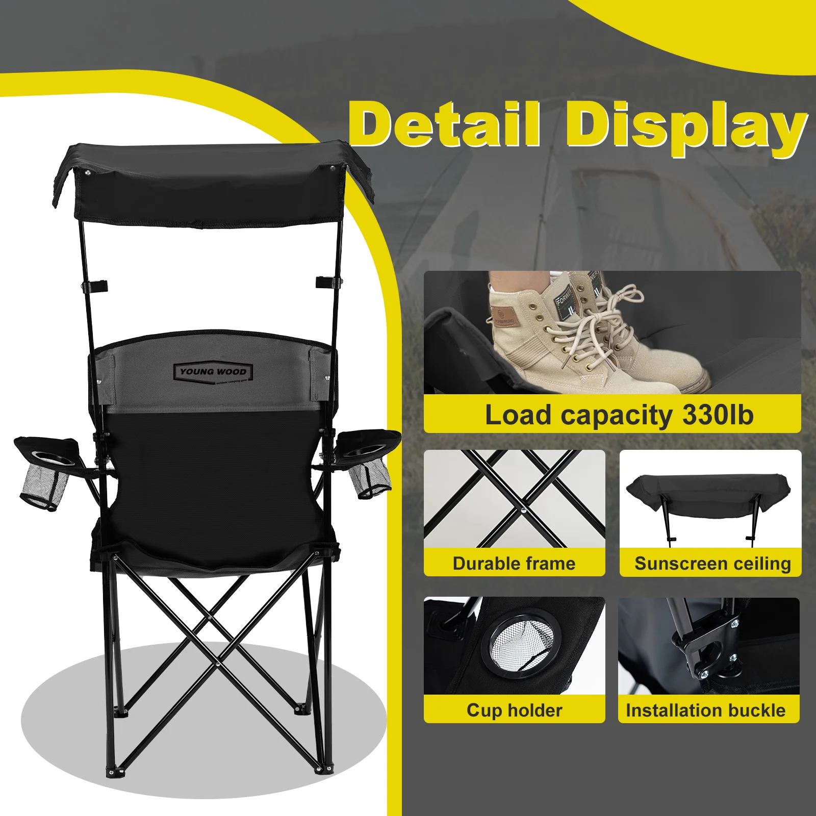 

YoungWood Portable Folding Camping Chair With Armrests Lightweight Travel Chair Aluminum Alloy Fishing Chair Outdoor Furniture