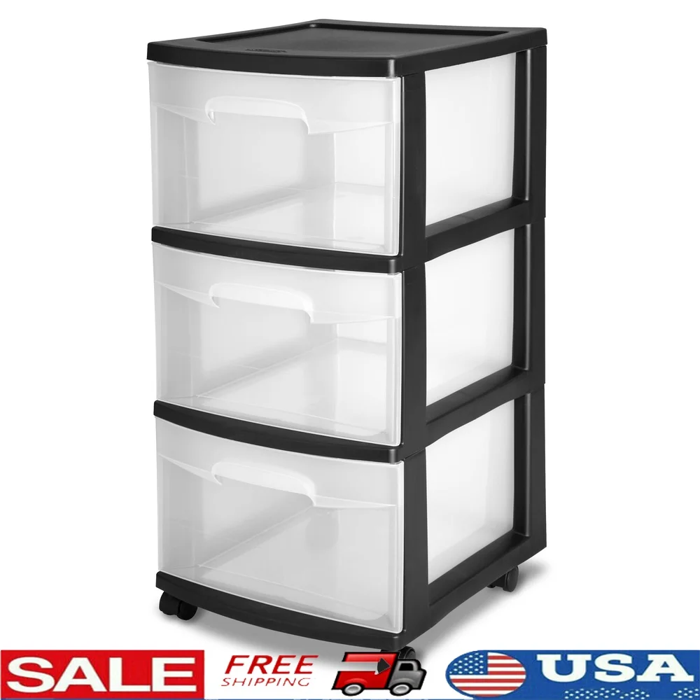 

3 Drawer Slim Plastic Storage Cart with Clear Pull Out Drawers Rolling Organizer Bedroom Kitchen Bathroom Craft Room
