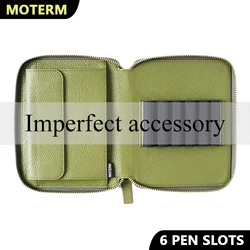 Limited Imperfec Moterm Genuine Leather Zippered Pen Pouch with 6 Pen Slots and a Snap Fastener Pocket Fountain Pen Case