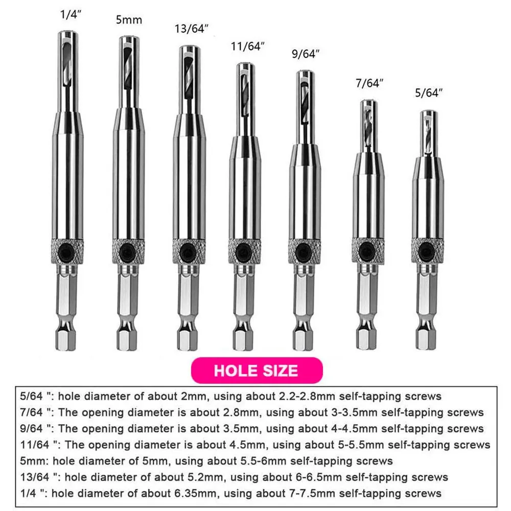 Binoax 7pcs HSS Self Centering Door Window Hinge Twist Wood DIY Drill Bit Hole Puncher
