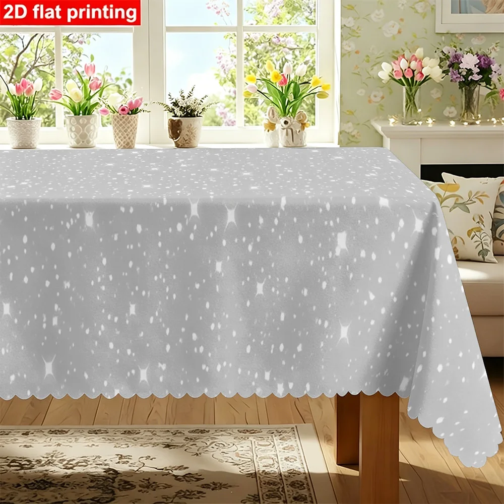 1PC Rectangular Tablecloth with Silver Starry Sky Pattern Made of durable polyester fabric for parties, holidays, festivals and