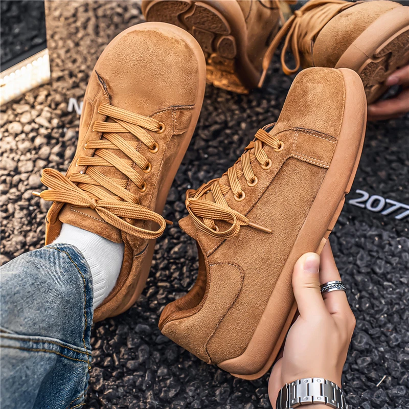 Men Shoes Quality Suede Leather Casual Shoes Comfortable Wide Toe Barefoot Shoes Lace Up Anti Slip Oxfords Fashion Mens Sneakers