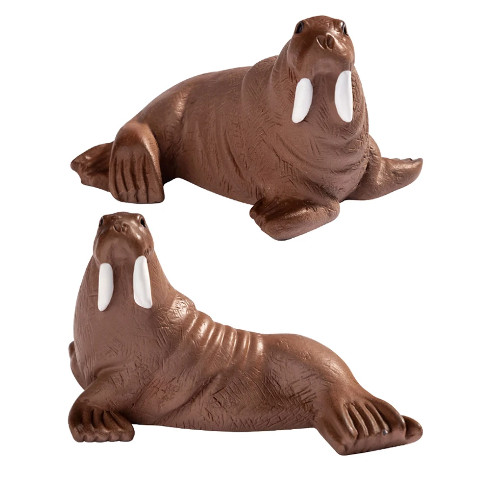 

2 Pcs Outdoor Small Landscape Ornaments Mini Resin Animals Number Walrus Figures Themed