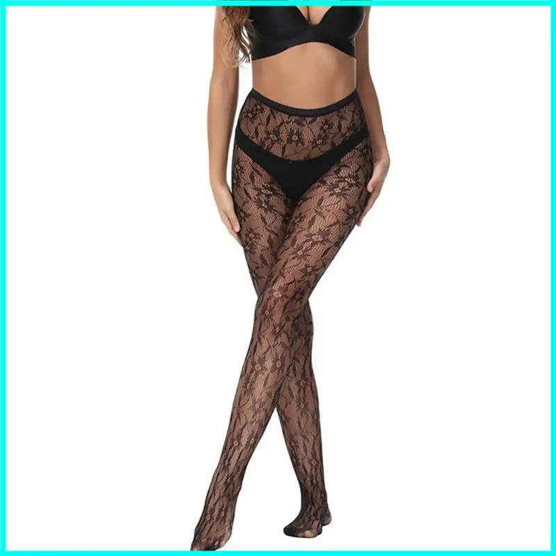 

French Hollowout Hosiery Tights with Flower Pattern Aesthetic Elegant Sheer Mesh Pantyhose Stockings for Women