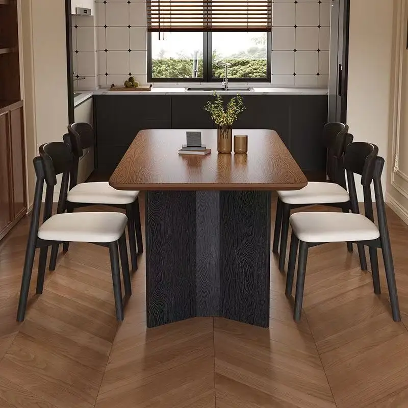 

A Minimalist Set Of Chinese-style Solid Wood Grain Rock Plate Dining Table And Chairs For A Small Home Apartment