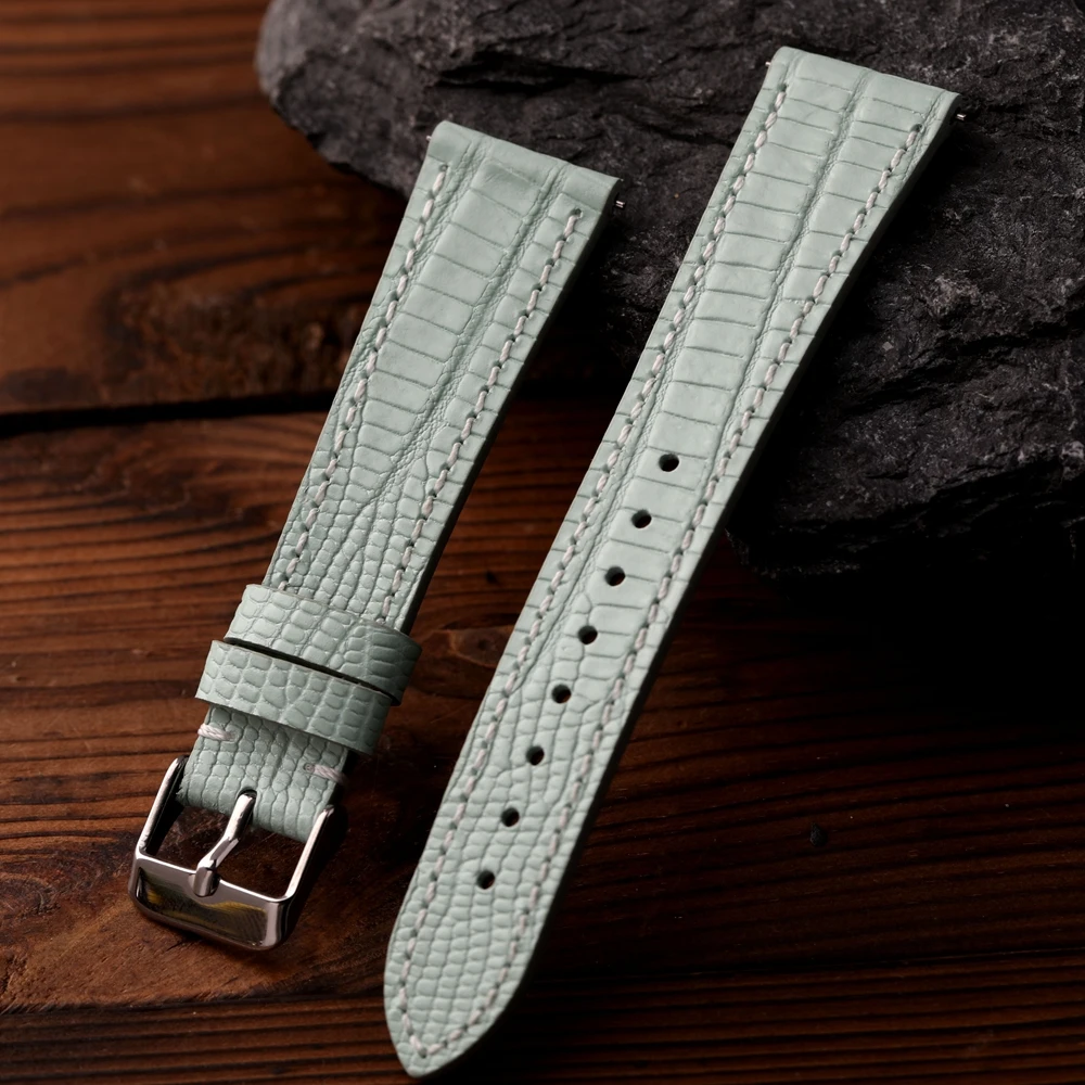 Handmade Lizard Leather Pattern Leather Strap, 18 19 20 22MM Quick Release Soft Genuine Leather, S/M Size, Blue Green Yellow