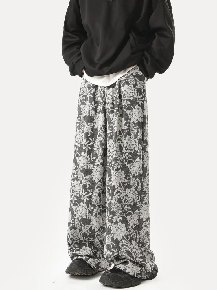 

Retro Oversize Men's Casual Pants American High Street Print Loose Fit Wide Leg Trousers Spring Autumn Sle Breathable Comfo...