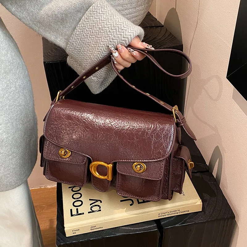 

Classic Elegant Leather Messenger Bag Crossbody for Ladies Handbag Shoulder Tote Women's Fashion Designer Brand