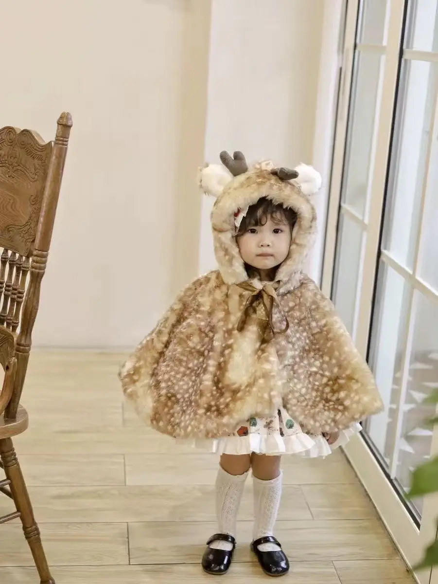 2026 معطف الفتيات رصدت الغزلان نمط تقليد فرو المنك لينة القطن مبطن معطف سميك الاطفال عباءة دافئة الزي السنة الجديدة #5