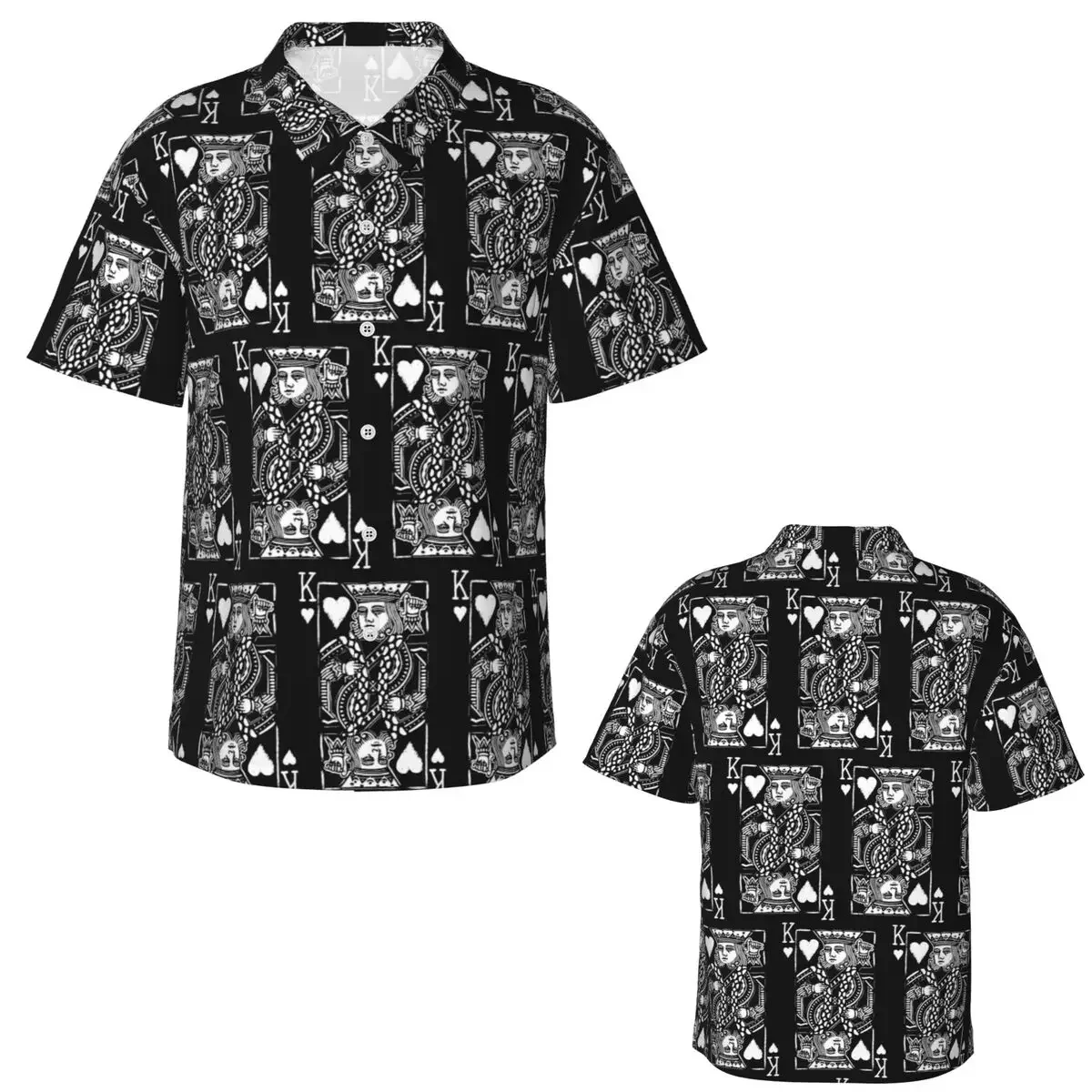 King Of Hearts Painted Poker Playing Card Hawaiian Shirts Fashion Men Short Sleeve Shirt for Summer Beach Men's Lapel Tops