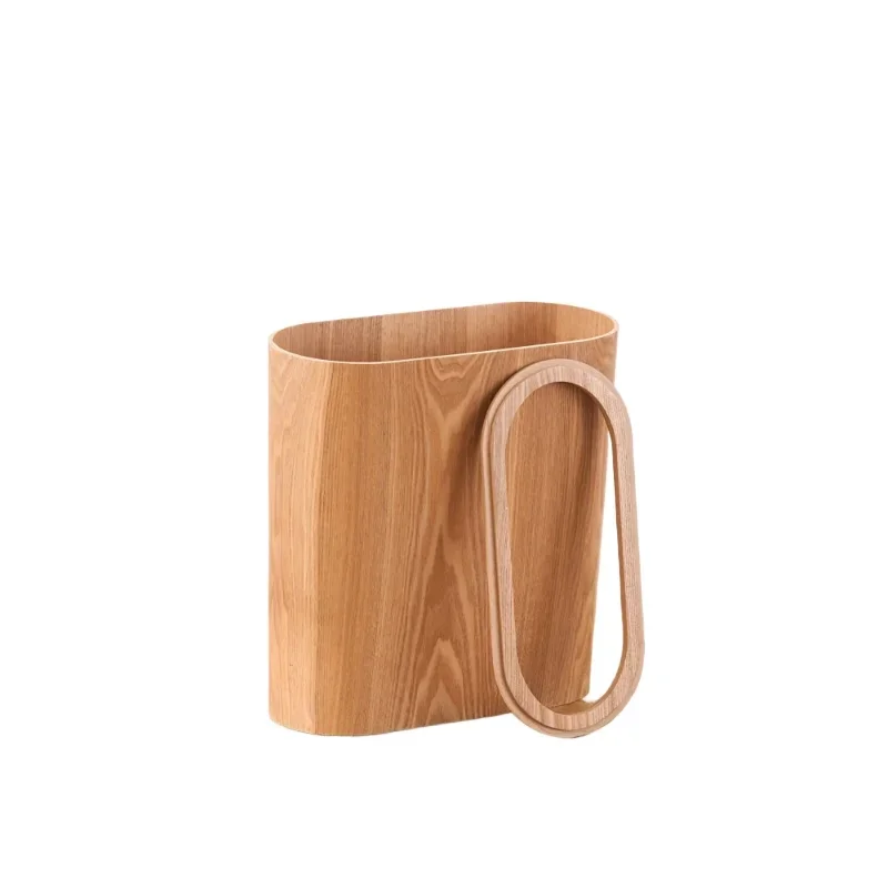 Nordic Stitched Wooden Trash Can Creative Super Narrow Paper Basket for Living Room Bedroom Kitchen and Toilet