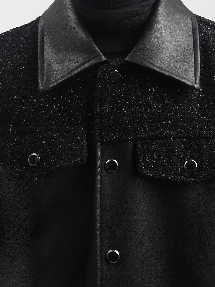 2025 Spring Autumn Men's New Tops High-end Splicing Leather Jackets Small Fragrant Jacket Men's Trendy Handsome High-end Coats