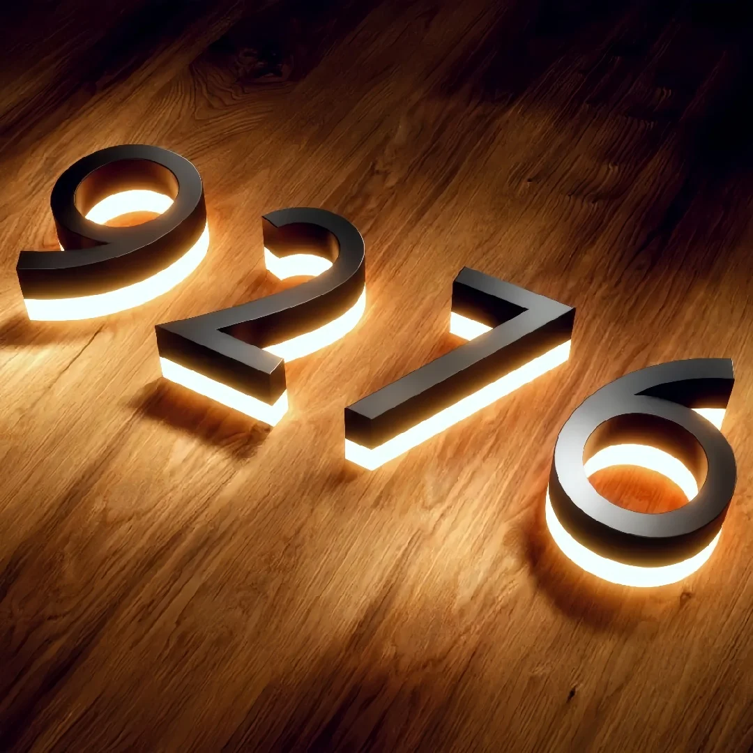 

Outdoor LED Modern House Numbers, Illuminated Address Number Sign，Metal Backlit Door Number，Hotel Room Numbers Sign Custom Color