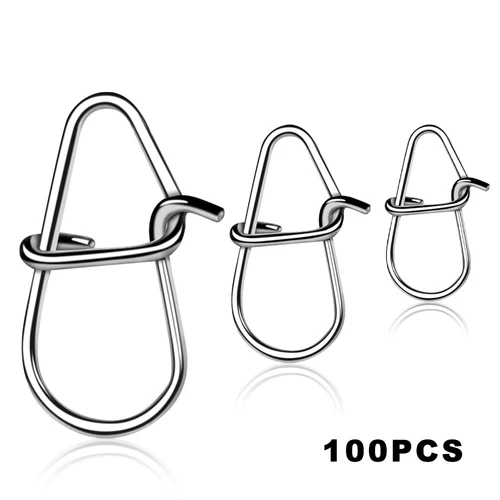 100 broches de pesca de acero inoxidable, giratorios rápidos resistentes a la corrosión para anzuelos de señuelo/encebo, uso en agua salada/agua dulce