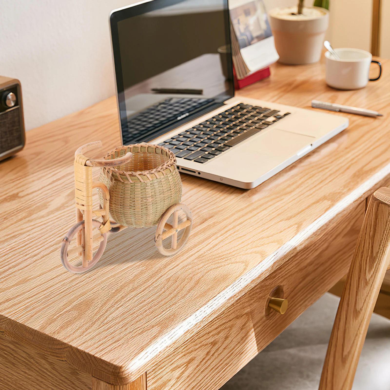 

Handcrafted Bamboo Woven Basket Tricycle Shape Food Storage Holder Decorative Mini Bike Kitchen Dining Room Ornament
