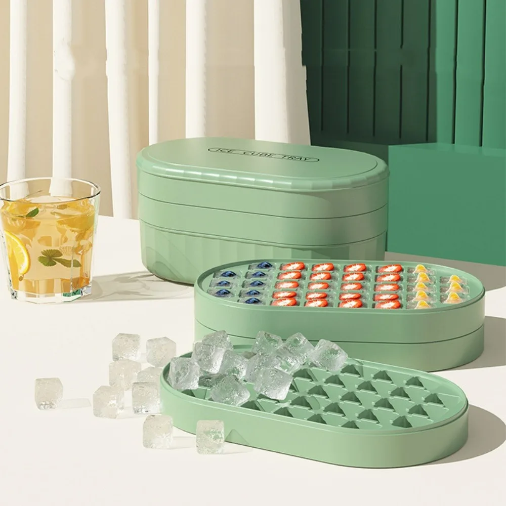 Press-type Ice Cube Mold Silicone Soft Bottom Large Capacity Ice Storage Box One Click Demolding DIY Stackable Covered Ice Maker