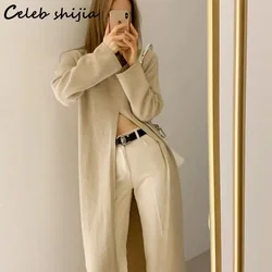 Albicocca Chic Split abito di lana donna dolcevita autunno coreano lungo maglione vestito Vestido femminile pigro lavoro maglieria inverno