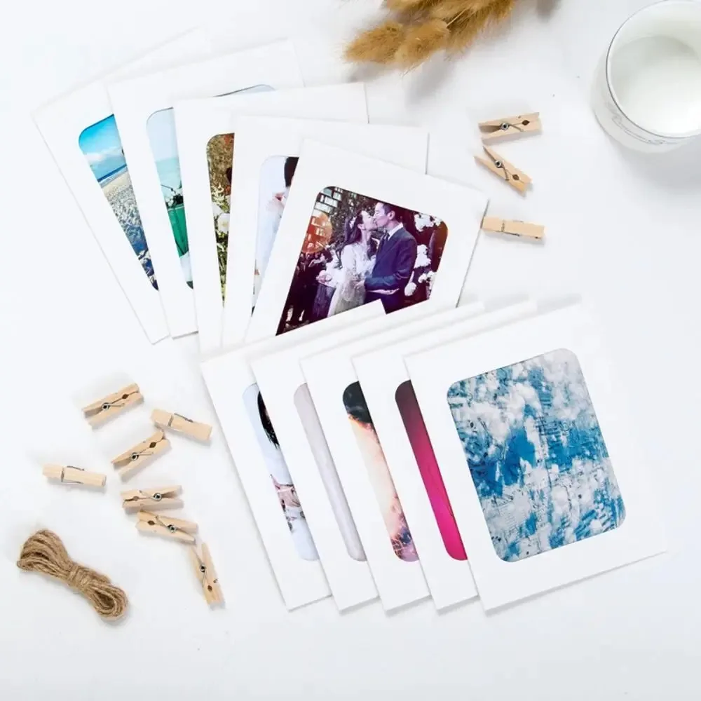 10pcs Photo Cardboard Picture Frame White DIY Paper Photo Frame With Rope Clips Wall Decoration Bedroom decorative Picture Frame