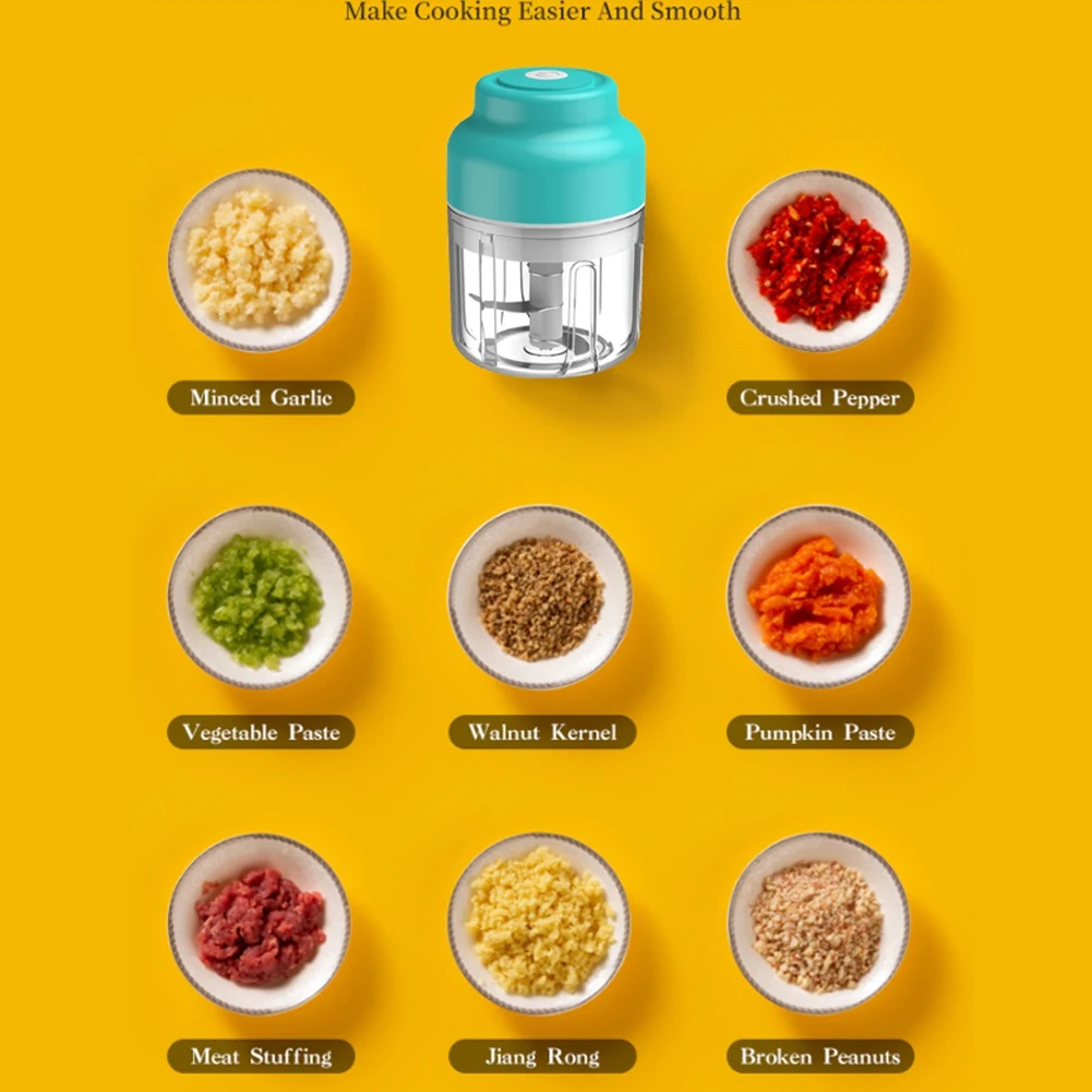 Mezclador de ajo eléctrico, picadora de carne, máquina de cocina multifuncional para el hogar, picadora de carne para relleno de Chile, color azul