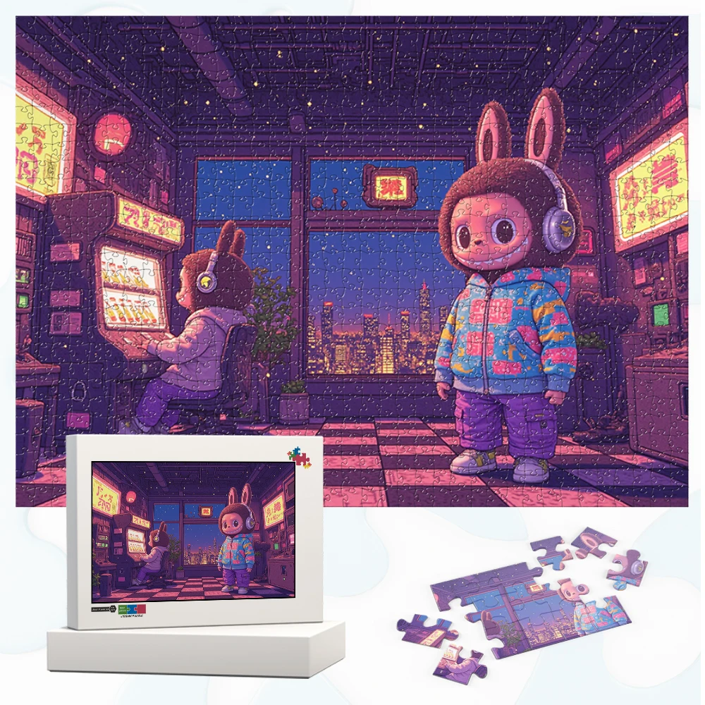 

Neon Labubu DIY Jigsaw Puzzles Cute Cartoon Games and Puzzles Classic Character Wooden Puzzles Toys for Adults Children Restless