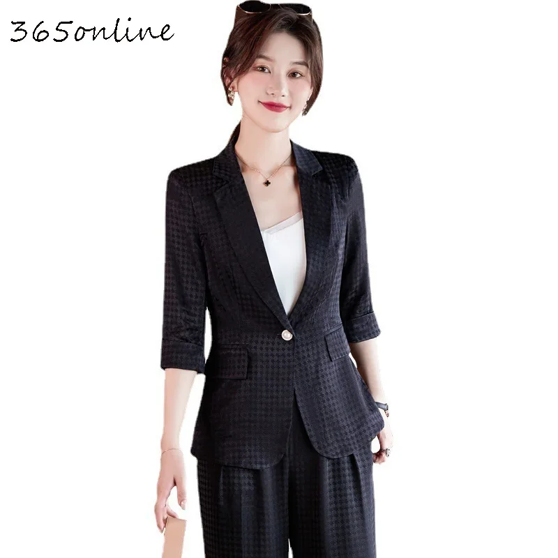 

Business Suits Women High Quality Fabric 2022 Spring Summer Pantsuits with Blazers and Wide Leg Pants Ladies Office Work Wear