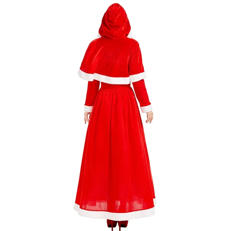 Weihnachtskostüm für Damen, Winter-Samt-Robe in Rot, Frau Claus Santa Cosplay-Kostüm, Weihnachtsfeier-Kostüm, Festliche Kleider – Detail 4