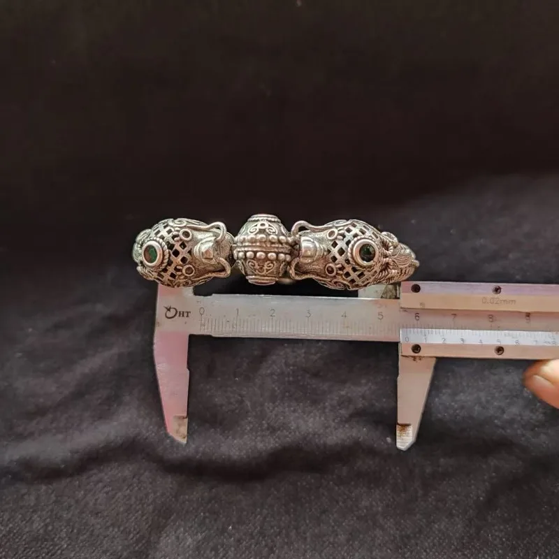 سوار من الفضة التبتية مزدوج التنين وفم النمر سوار مجوف هدية رائعة مصنوعة يدويًا لهدية حفلة عيد ميلاد الصديق