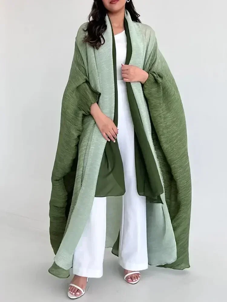 Muslim Abaya for Women Bat Sleeve Pleated Gradient Cardigan Trench Coat 2023 Autumn Dubai Abayas Plus Size Women's Luxury Coat