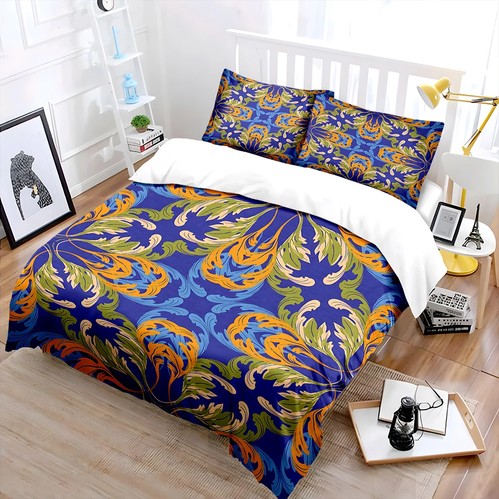 Intricate leaf patterns on blue background Bedding Set 1 Duvet Cover 2 Pillowcases for Adult and Children Luxury Gift Full Size