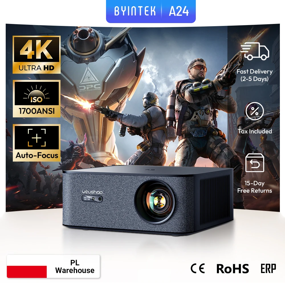 Projecteur VEVSHAO A24 Max 1080P 4K, sous licence officielle Google Android TV ATV, pour films, jeux vidéo, Wifi, home cinéma