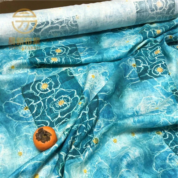 SL High Quality Natural 100% Pure Linen Digital Printed Fabric For Sewing Cloth Dresses Robe Summer Thin DIY Handmade Designer