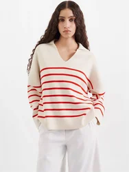 Maglione a righe lavorato a maglia pullover con scollo a v a maniche lunghe autunno inverno top di base per le donne 2023 nuovo In maglieria maglioni larghi