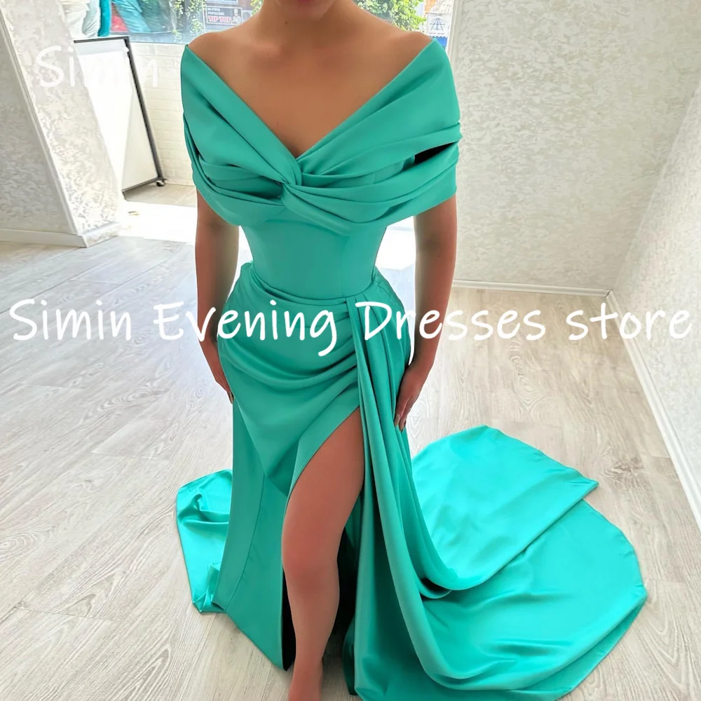 

Simin Satin A-line Off-the-shoulder Neckline Ruffle Formal Prom Gown Floor-length Evening Elegant Party dresses for women 2023