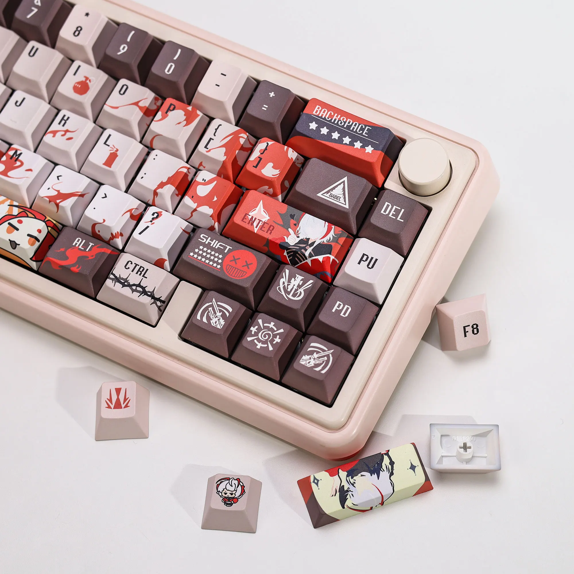 KBDiy 133 Keys Wisadel Keycaps Cherry Profile PBT Cartoon Keycap For Mechanical Game Keyboard Cute Key Caps For 60% 75 60 ISO
