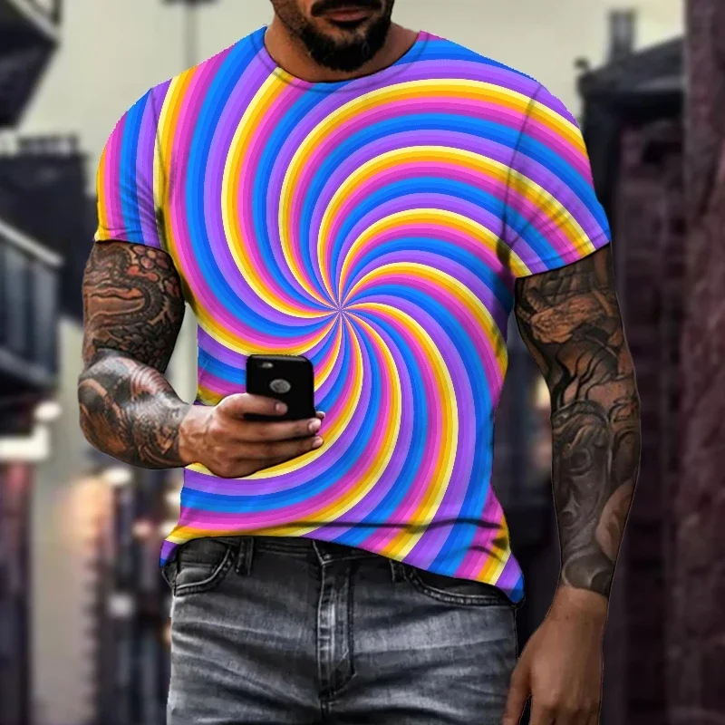 3D digital printed short sleeved geometric dizziness pattern men's loose casual personalized T-shirt