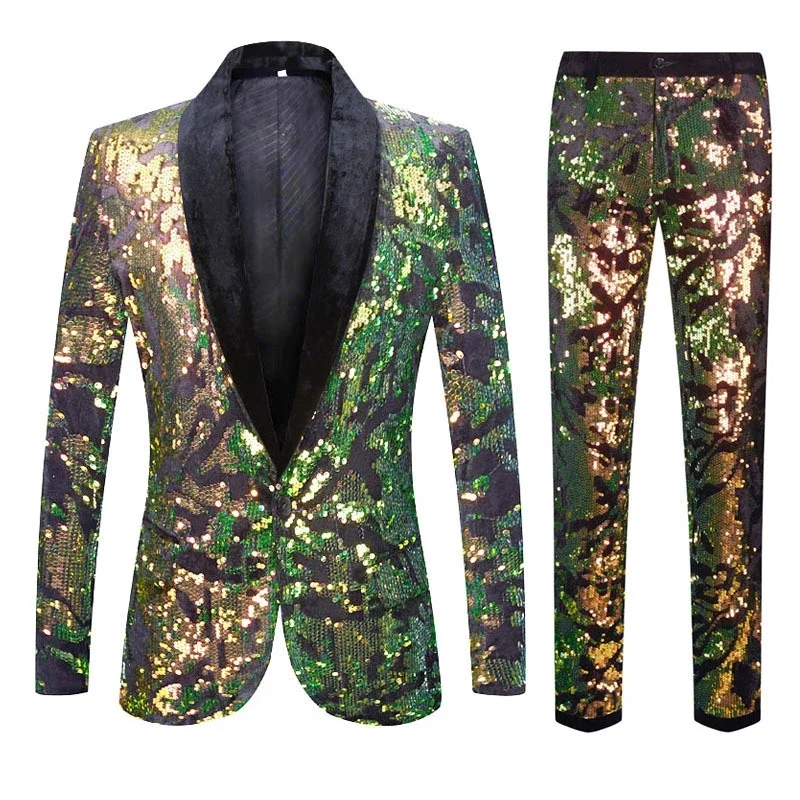 2024 Europe and The United States Stage Handsome Suit Sequin Suit (suit + Trousers) Men\'s Fashion Pair Handsome Two-piece Set