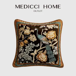 Medici 홈 이스트 비전 공작 꽃 장식 던져 베개 커버, 프렌치 레트로 앰버 블루 벨벳 쿠션 케이스 소파 의자