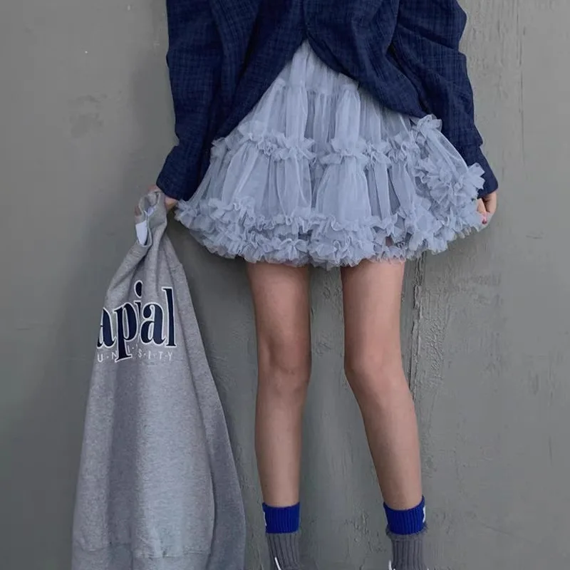 

Chic Spring New Arrival, Elegant and Versatile High-Waisted Heavy-Duty Tulle Flared Layered Midi Skirt for Women