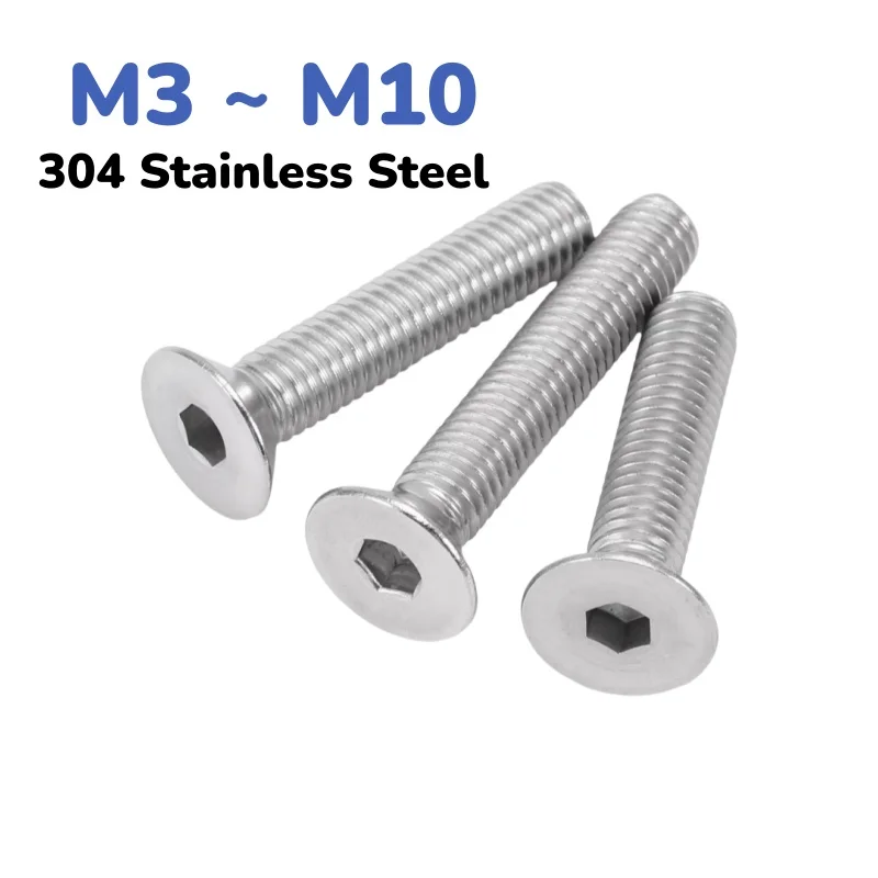304 Stainless Steel 500h Salt Spray Passivation Hex Socket Countersunk Flat Head Screw Allen Bolts M3 ~ M10