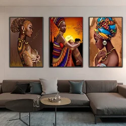 African Woman Canvas Painting Beautiful Black Women Wall Art Poster Modern Living Room Interior Aesthetic Picture for Home Decor