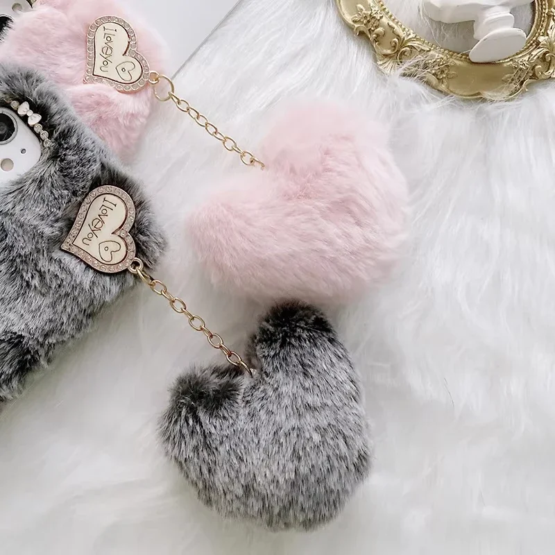 Plush love Phone Case For iPhone16 11 12 13 14 Pro XR X Xs Max mini 7 8 6 6s Plus MAX SE 3D Fur Anti-drop protective Back Cover image 5